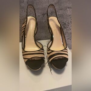 Jessica Simpson Black and Tan Animal Print Heels